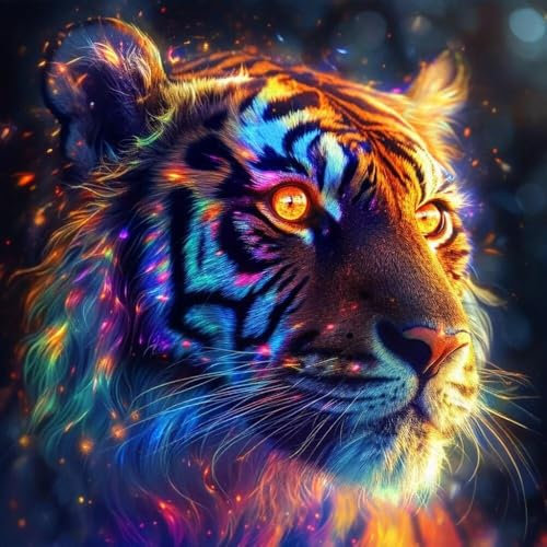 Malen Nach Zahlen Erwachsene Tiger Sternenhimmel, DIY Kreativ Set Erwachsene, 100x100cm Malen Nach Zahlen Kinder und Anfänger, mit Pinseln und Acrylfarben Handgemalt Ölgemälde Leinwand, Decor D-954