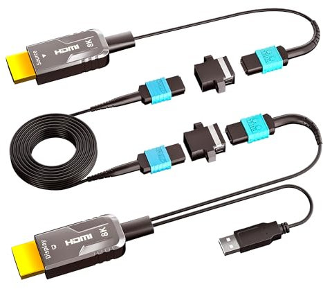 Dbilida 8K MPO - Cable HDMI 2.1 de fibra óptica pura desmontable de 33 pies, compatible con 8K 60Hz, 4K 120Hz, 48Gbps, HDR dinámico para PS5, Xbox Series X, receptor AV Denon, HDTV, Blu-ray, monitor