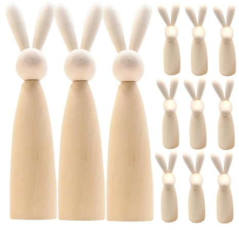 Abaodam 12stücke Holzhase Zum Bemalen Unfertige Holzfigur Für Basteln Naturholz Tier Skulptur Diy Projekt Holz Puppe Zum Stecken Kleine Handgefertigte Statue Für Sammler