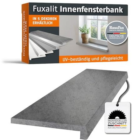 HausFux Fuxalit Innenfensterbank Beton – Zuschnitt auf Maß – MDF Fensterbank mit CPL-Beschichtung – modern, UV-beständig, pflegeleicht (Beton, T x L | 20 x 60 cm)