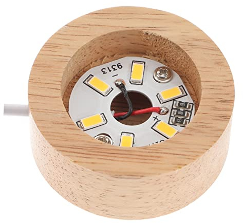 Luxshiny Base per Lampada in Legno di Gomma Luce Calda a Led, Base Luminosa per Cristalli e Sfere di Cristallo, 5cm di Larghezza e 2cm di Spessore, per Lampada da Tavolo