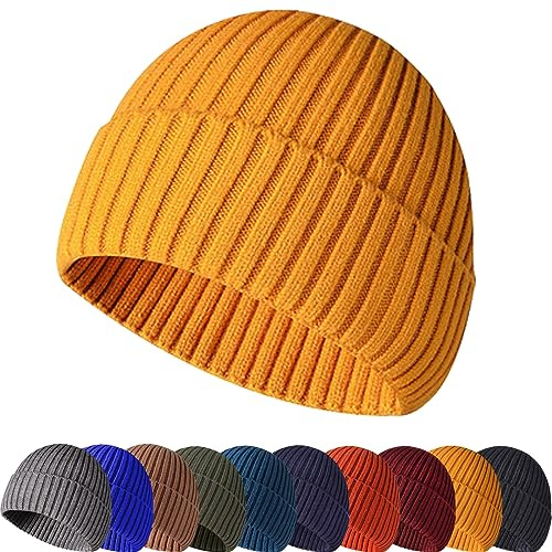 Enwokran Unisex Retro Beanie Cap,Gorro Sombrero de Punto, Gorro de Punto con Forro Polar Grueso Térmico Resistente Al Viento Doble Capa Suave Cálido (Z_Amarillo)