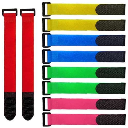 20 Stück 30 X 2 cm Nylon Kabelbänder Set, Klett-Kabelbinder (5 Farben) | Wiederverwendbare Kabelbinder, Verstellbare Klettband Kabelbänder (Rot Gelb Blau Grün Rosa)
