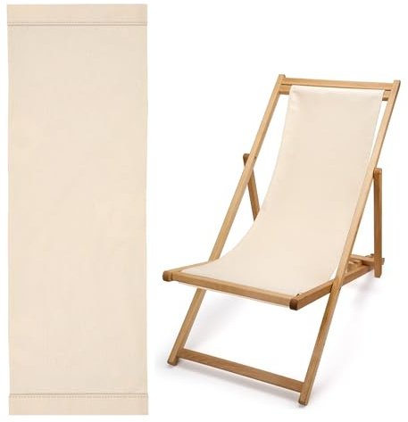 Liegestuhl-Stoff, 125 x 43 cm, Ersatzstoff für Liegestuhl, Dicke Baumwolle, Premiumqualität, Farbe: Beige Ecru