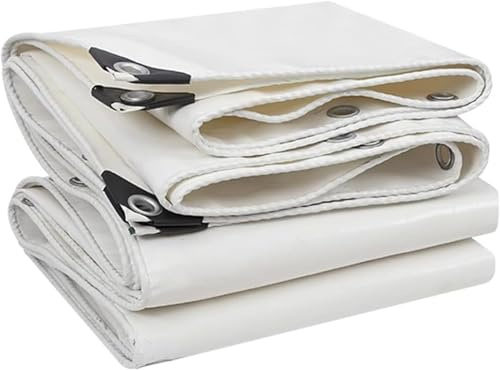 Telone bianco resistente con occhielli in metalloCopertura impermeabile Oxford spessa per mobili da esterno roulotte e attrezzatureDisponibile nelle misure 3 x 6 m, 4 x 5 m, 4 x 6 m, 4 x 7 m, 4 x 8 m