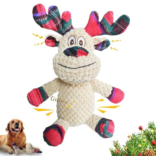 JWTEEE Hundespielzeug Plüschtier mit Quietscher & Knisterfolie – Interaktives Rentier-Kuscheltier für Welpen geeignet, kleine, mittlere und große Hunde