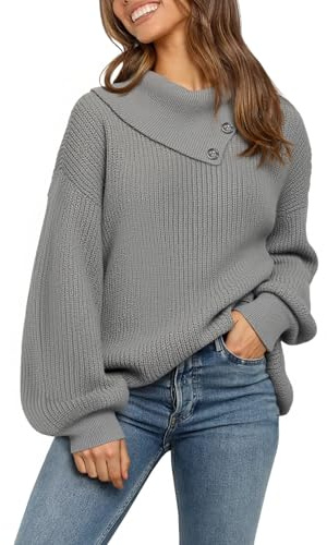 Fisoew Maglione da donna oversize a collo alto, con bottoni, maniche a pipistrello, casual, invernale