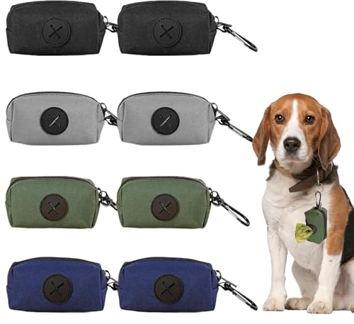 8PCS Quick-Access Dog Poop Bag Holder Dispenser Frees Your Hands Fabric Doggy Waste Poo Bag Holder for Lead for Traction Walking and Running with Carabiner Clip 4 Colors