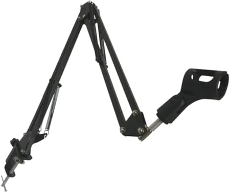 ARTSEWPLY Adjustable Desktop Microphone Stand Easily Mount on Desk Firmly Attach to Desk with Suspension Boom Table Bracket, Metal Double-braced Folding Arms, 1500g Load Bearing