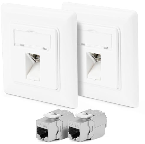 OFFCUP CAT 6A Universal Netzwerkdose, 2x RJ45 Keystone Port LAN Dose, 10 Gigabit Ethernet Aufputz oder Unterputz Geschirmt Netzwerk Anschlussdose für Netzwerkkabel Verlegekabel