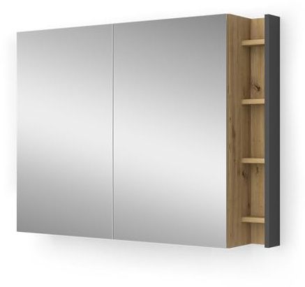 Vicco Badspiegelschrank Edelin, Anthrazit/Artisan, 100 x 75 cm | mit Regalen, zur Wandmontage mit integrierter Spiegelfläche