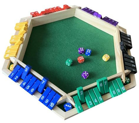 Shut The Box Game - 6 Player Wood Board Games, Wooden Shut the Box Dice Board Game, Classic Wooden Strategy Toy, Portable Learning Entertainment Set for Kids Adults Family
