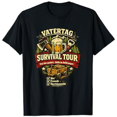Vatertag Survival Tour Bollerwagen Print Lustig T-Shirt