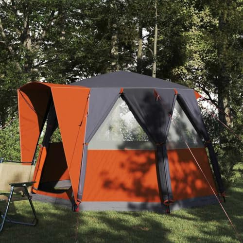 3-personers cabin tält grå orange, 185T polyester med PU-beläggning, 320 x 320 x 203 cm, vattentätt campingtält för utomhusäventyr