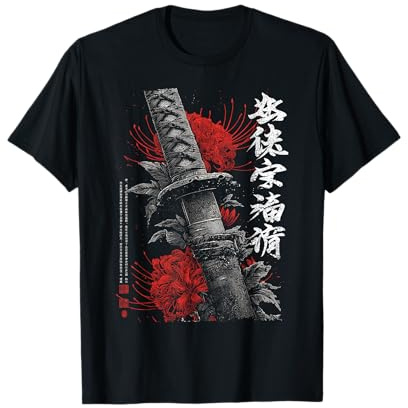 Ragno Rosso Giglio Fiore Katana Spada Anime Giapponese Otaku Maglietta