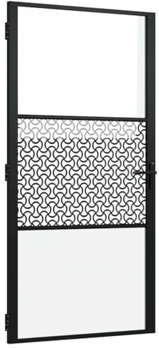 Fisinber Rahmen-Glastür Schwarz 76 x 3,5 x 201,5 cm aus Aluminium mit Smart-Verriegelung Modernes Design Robust und Langlebig für Wohnzimmer Büro Flur