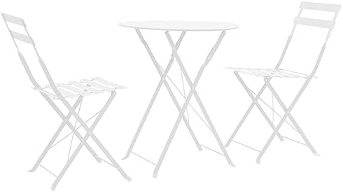 PUGYNBK 3-TLG. zusammenklappbares Bistro-Set aus pulverbeschichtetem Stahl, bestehend aus 1 Tisch und 2 klappbaren Stühlen, ideal für Garten, Balkon oder Terrasse