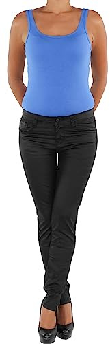 Sotala Damen Kunstlederhose Röhrenhose Bikerhose Damenhose Leder Look Hose Röhre Schwarz 36