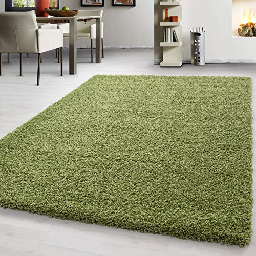 Teppium Moderner Hochflor Teppich Läufer Flur 80 x 250 cm Grün - Shaggy Flauschiger Teppich, Extra Weich und Pflegeleicht - Ideal als Bettvorleger Schlafzimmer, Küchenläufer, Wohnzimmerteppich