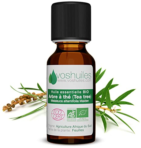 VOSHUILES - Huile Essentielle Arbre à Thé BIO 125ml - Parfum Citronné- Boisé - 100% Pure et Naturelle - HEBBD et ECOCERT - Nombreuses Vertus- Qualité Premium