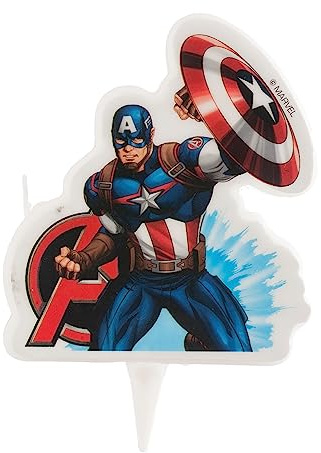 dekora - Geburtstagskerze Captain America 7,5 cm für Kuchen | Paraffinwachs ohne Duft, Avengers Kuchendeko, lebensmittelecht