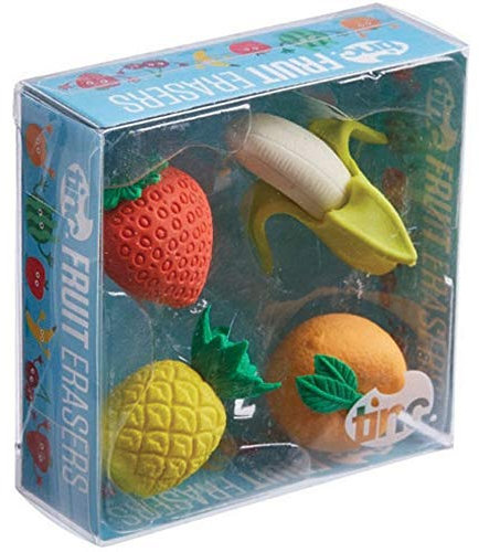 Tinc, Set di 4 Gomme da Cancellare Fantasia, a Forma di Frutta, per Bambini, Correzione Facile degli Errori, Uso a Scuola e per i Compiti, Confezione Regalo Colorata, Gomme per Matite