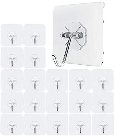 JZK 20x Wasserfest Transparenter Haken Selbstklebend Klebehaken Handtuchhaken Kleiderhaken für Badezimmer Küche Mauer Tür, Tragfähigkeit 10kg