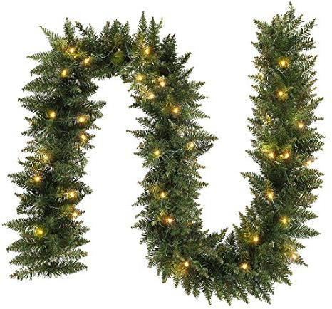 ANOTHERME 9 FT Pre-lit Christmas Garland Holiday Artificial Decor, Christmas Garland with Lights for Stairs Wall Door Indoor Outdoor Garland with Battery Operated Timer