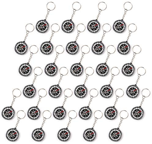 30er Set WELLGRO Kompass Schlüsselanhänger - Mitgebsel für Kindergeburtstag, je ca. 3,5 x 1,0 cm (ØxH), schwarz