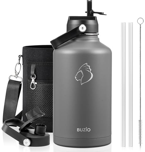 BUZIO Vacuum Insulated Stainless Steel Water Bottle 64oz (Cold for 48 Hrs/Hot for 24 Hrs) BPA Free Double Wall Travel Mug/Flask for Outdoor Sports Hiking, Cycling, Cam,Camping, Running Graphite