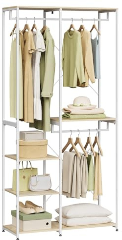 WOLTU Porta Abiti in MDF e Acciaio, Appendiabiti con Scaffali, Attaccapanni Moderno, Guardaroba Armadio Bianco 90x40x204,5 cm