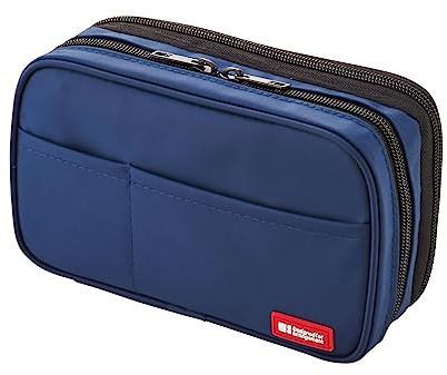 LIHIT LAB Large Capacity Double Zipper Pencil Case For School Office College, Big Capacity 6 Compartments Pencil Bag Holder Adults Teen Boys Girls, Travel Cosmetics Storage, Indigo (A7555-11)
