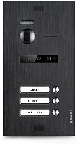 Balter EVO Video Türsprechanlage, Türstation für 3 Familienhaus, Türklingel, Schwarz, 150° Weitwinkel-Kamera, 2-Draht Bus (Zusatztürstation)