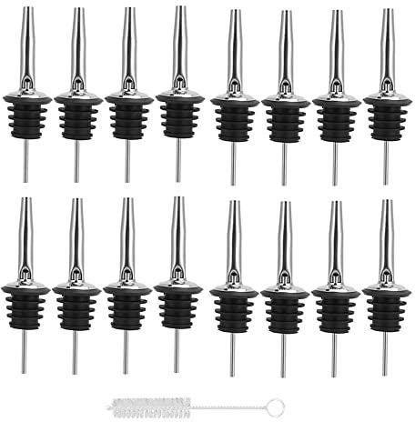 16PCS Vertedor de Acero Inoxidable para Botellas Boquilla, Dosificador, Dispensador, Vertedor Se Adapta a Cualquier Botella ， Anti-Goteo Dispensador para Bebidas, Cócteles, Aceite, y Vino