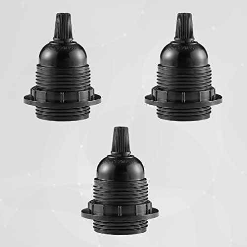 E27 Black Plastic Threaded Screw-Based Lampholder with Ring Nut Heat Resistant Bulb Socket Pendant Ceiling Light Fitting DIY Installation UK