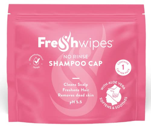 FreshWipes Shampoo Cap Pack of 1 - No Rinse for Elderly or Disabled - Cleanses & Conditions with Aloe Vera & Pro Vitamin B5 - for No Shower Access, Camping & Festival Use - Dermatologically Tested