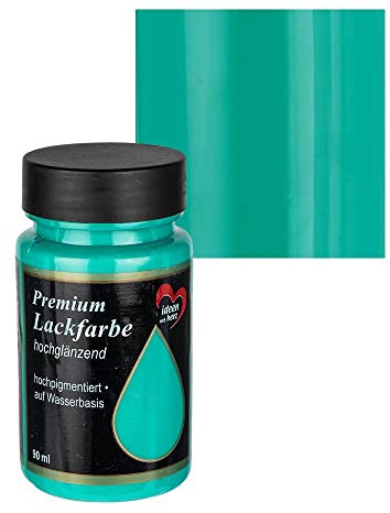 Ideen mit Herz Premium Lackfarbe | hochglänzend | 90 ml | ideal für Holz, Styropor, Kunststoff, Glas, Keramik (türkis)