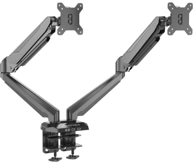 Rockstable Gasfeder Monitor Halterung für 13-32 Zoll Bildschirme, Monitor Tischhalterung Höhenverstellbar Neigbar Schwenkbar Grehbar, 8kg pro Arm, VESA 75x75/100x100 Schwarz