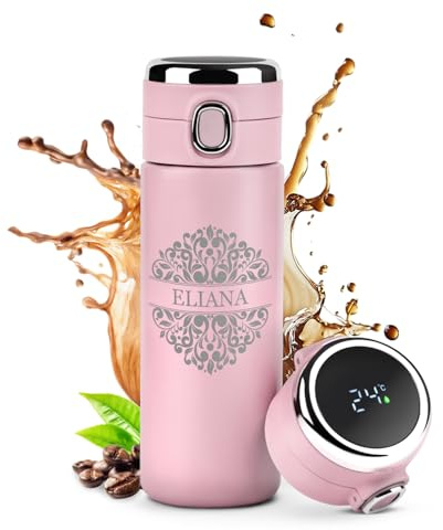 Maverton Pink Travel Mug for her, Personalised 400 ml Tumbler, Ornamental | Tea Thermos with Engraving, Perfect Coffee Cup for Women, Stainless Steel Insulated Cup, Smart Tumbler for Girl