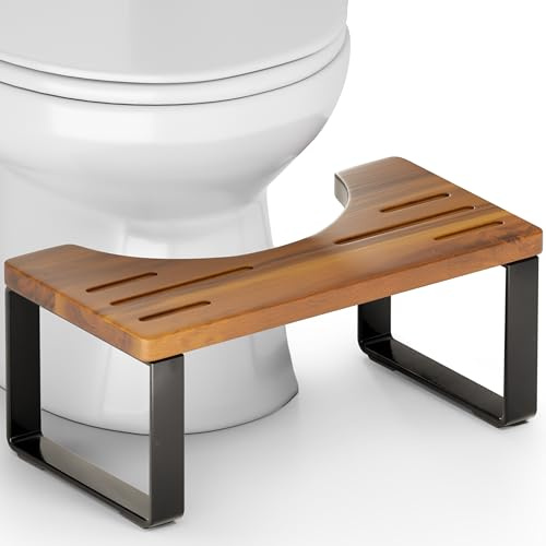 BLUEWEST Poop Hocker, Akazienholz Toilettenhocker mit starkem Stahlrahmen für Töpfchentraining, 17,8 cm Badezimmerstufe, langlebige/stabile Unterstützung für Erwachsene mit rutschfestem Design