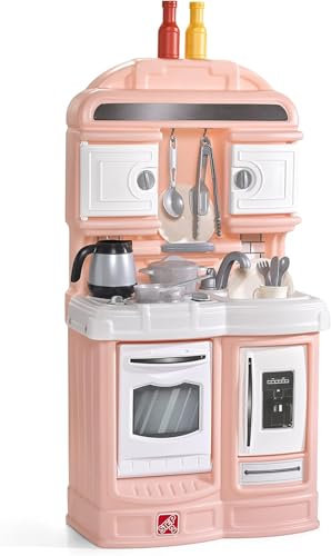 Step2 Quaint Kids Kitchen Playset, Indoor/Outdoor Kitchenette, Interactive Play, Made of Durable Plastic, Includes 21 Piece Toy Accessories, for Toddlers 2+ Years Old, Rose Pink