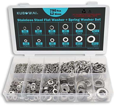 KUBOWAI 790 STÜCK Edelstahl Federscheiben Set, Flaches Federscheiben Abstandshalter Set mit Aufbewahrungsbox (12 Größen)