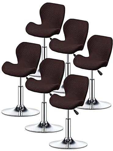 XGANGM Fundas para Taburetes Giratorios Curvos para Bar/Cocina Fundas para Sillas de Comedor con Respaldo Bajo Cubiertas de Taburetes de Bar para Funda Taburete para Silla de Bar Alta,Dark Brown,6PCS