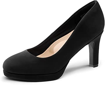 DREAM PAIRS Escarpins à Talons Hauts épais pour Femmes - Chaussures Habillées à Bout Rond avec Boucle - Noir-Nubuck SDPU2365W-E Taille 39 (EUR)