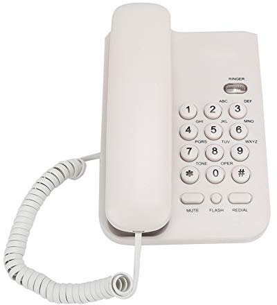 Desktop Corded Telephone, Landline Telephone, Basic Landline Phone for Hotel Home Office, Landline Phone with Loud Volume, Mute, Flash, Redial (White)
