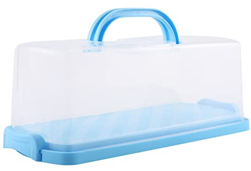 Dropfree Portable Bread Box with Handle Loaf Cake Container Plastic Rectangular Food Storage Keeper Carrier 13Inch Translucent Dome for Pastries, Bagels, Bread Rolls, Buns