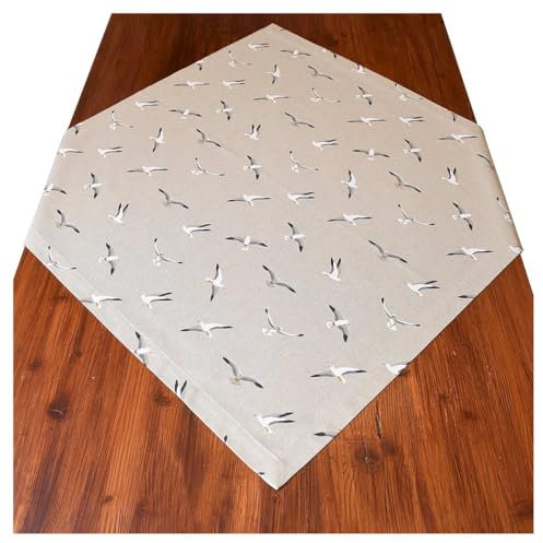 Mitteldecke Ilma Möwe - hochwertige Tischdecke maritim | weiche Landhaus-Tischdeko in Natur | langlebig und pflegeleicht für Esszimmer und Ferienhaus | Tischwäsche Leinenoptik quadratisch 80 x 80 cm