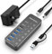 RSHTECH Powered USB Hub 3.1/3.2 Gen2, 7-Port USBC Hub with 4 USB 3.0, 10Gbps USB-A & 2 USB-C Data Ports, Aluminum USB3.2 Splitter for Laptops, PC and More (Upgraded Version, RSH-ST07C)