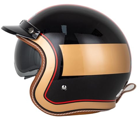 Retro Motorrad Motorradhelm, Motorrad Jethelm 3/4 mit Visier, ECE-Zertifiziert für Herren und Damen - Ideal für Vespa, Moped, Mofa, Scooter und Roller, Halbschalenhelm