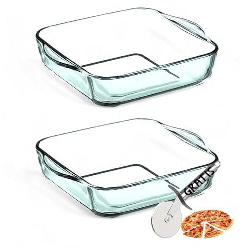 Vienberg Set di pirofile in vetro, rettangolari, quadrate, rotonde, in vetro borosilicato, resistenti al calore fino a 300 °C, adatti al forno, per piano cottura in vetro (2 quadrati)